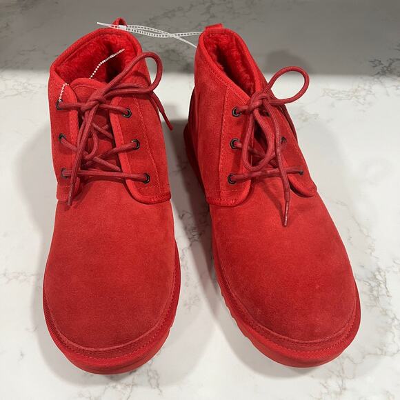 UGG Plush Neumel Boot Red Suede Shearling Lace Up Round Toe Ankle Men's Size 13 - Picture 3 of 8